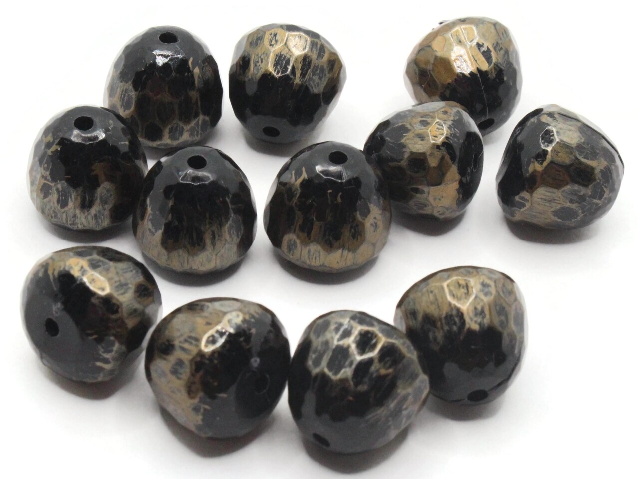 12 15mm Brass Tone Metallic Faceted Gumdrop Vintage Lucite Beads